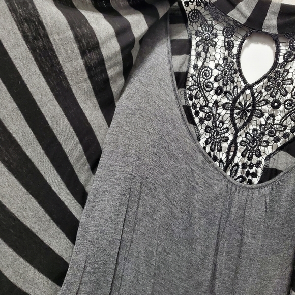 Deb Black & Gray Striped Cardigan with Lace Trim size 2XL - Picture 5 of 11